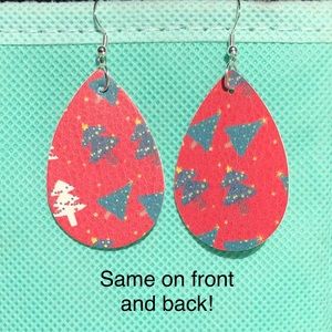Christmas Tree Faux Leather Teardrop Earrings